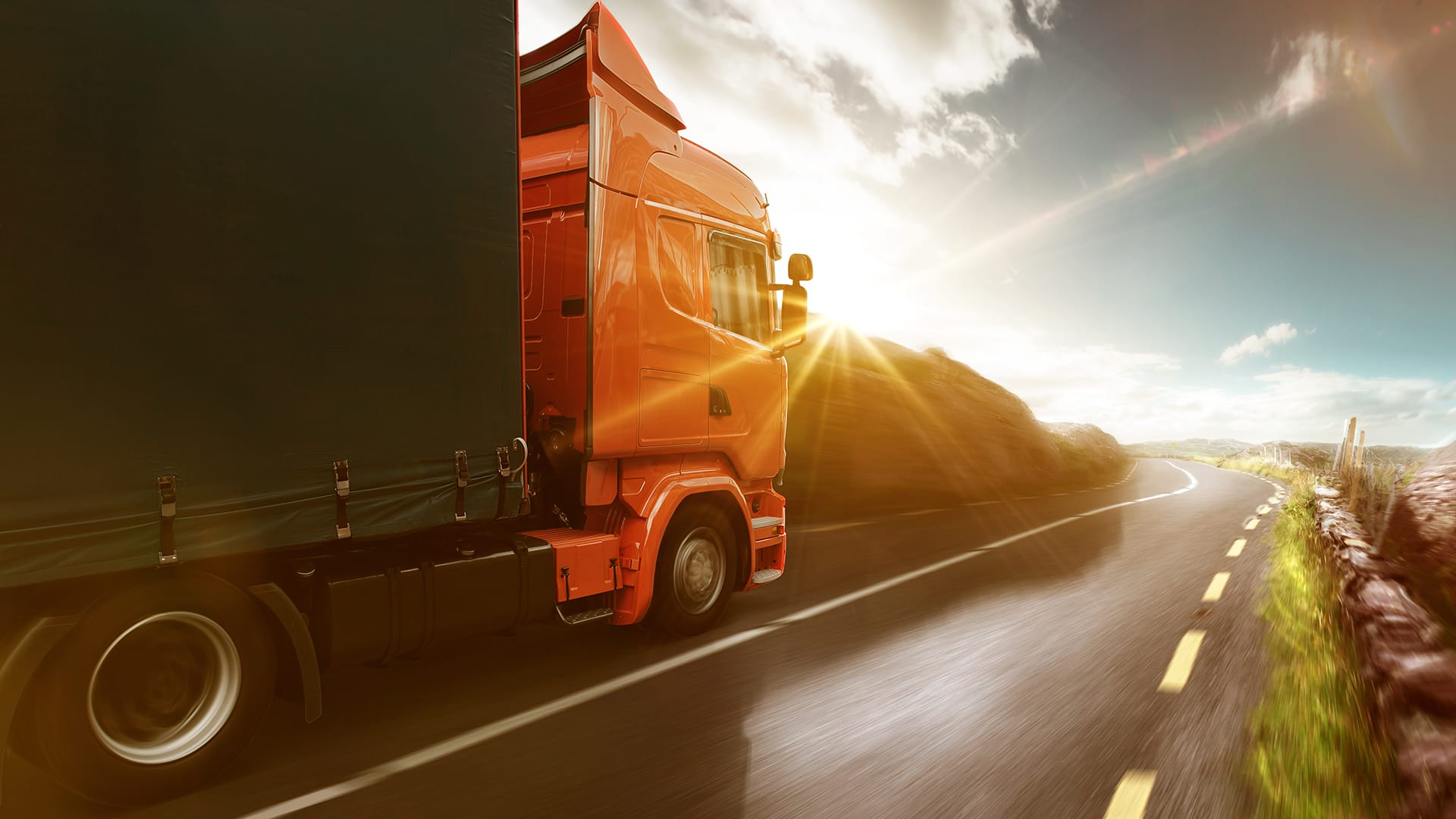 Freight delivery truck in motion